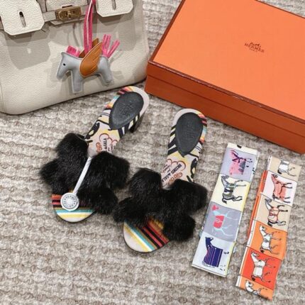 Hermès Oran Fur Sandals