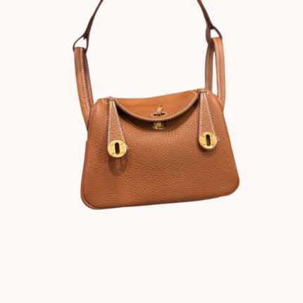 mini Lindy 19cm Clemence leather 37 Gold Golden Brown